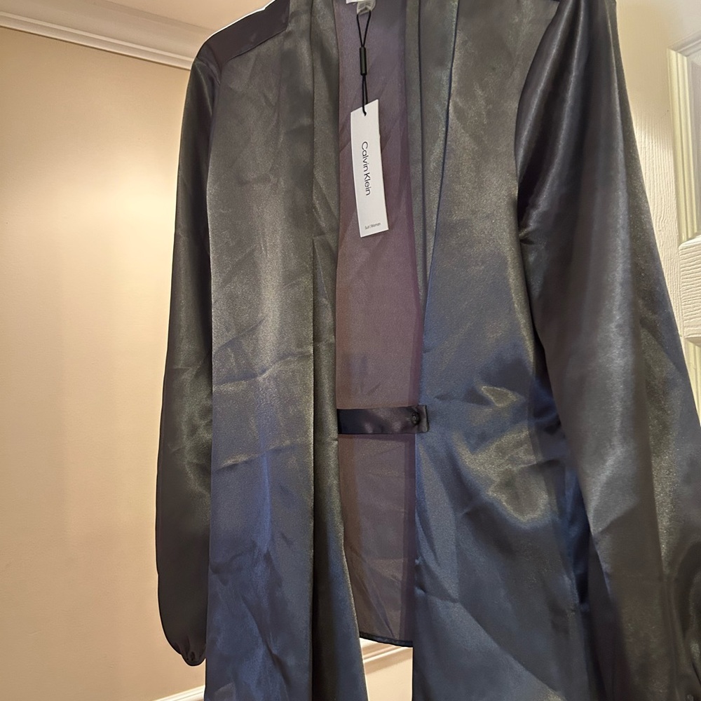 Calvin Klein Sheer Dark Grey Blouse - Picture 4 of 5